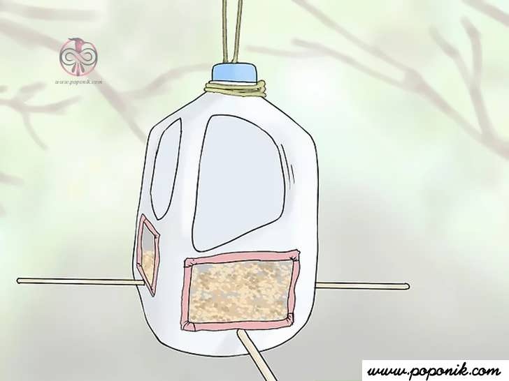 برای آویختن ظرف غذای پرنده از نخ نایلونی استفاده کنید