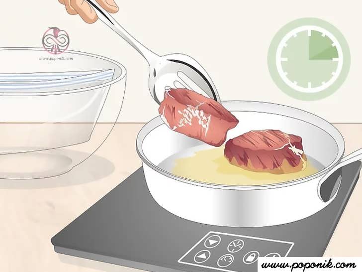 گوشت خود را پس از 10-15 دقیقه برداشته و بلافاصله آن را بپزید